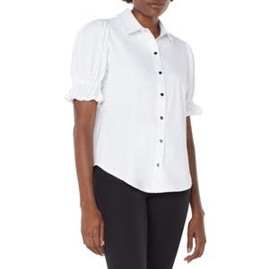 Блузка Liverpool Los Angeles с пуф-рукавами из гладкого трикотажа с застежкой на кнопках 10041817