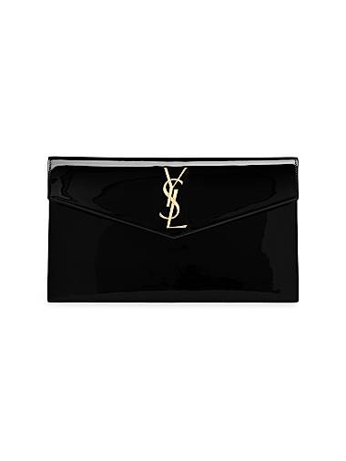 Saint Laurent Клатч-кошелек из лакированной кожи с фирменной отделкой Cassandre, размеры 27x16x2 см 11024982