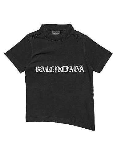 Футболка Balenciaga с винтажным эффектом, приталенная, с готическим логотипом, 94% хлопок 11009290