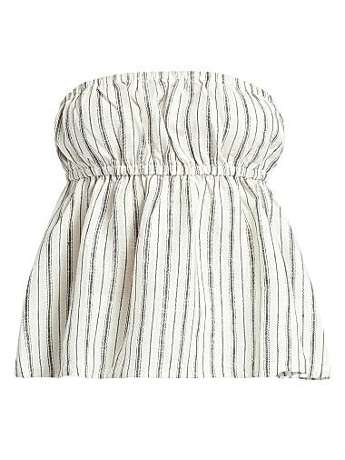 Reformation Полосатый топ Inez без бретелей из 100% льна с эластичным поясом 10042393