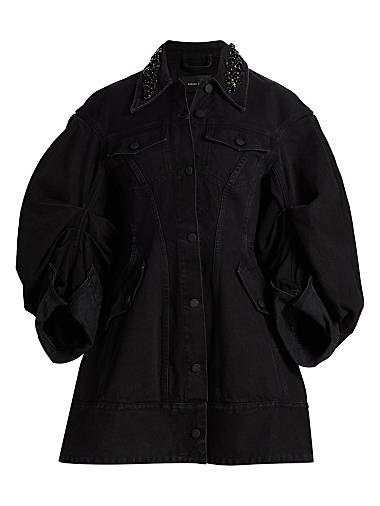 Джинсовое пальто Simone Rocha с кристаллическим воротником, длинными рукавами и пуговицами 11029591