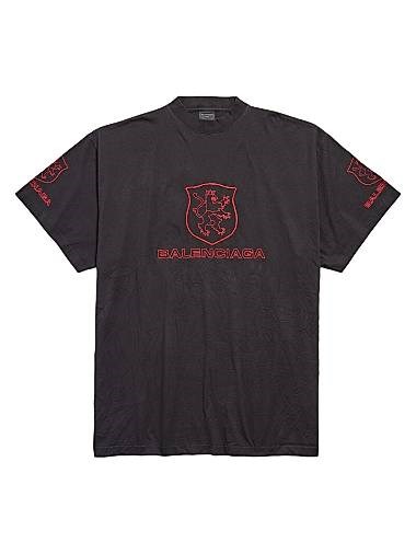 Balenciaga Футболка оверсайз Lion Club из винтажного джерси с вышивкой и круглым вырезом, 100% хлопок 11028697