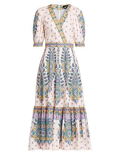 Миди-платье Etro Medallion из хлопка с V-образным вырезом, короткими рукавами и ярким фольклорным принтом 11027680