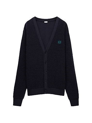 Женский кардиган из шерсти с вышивкой Anagram от Loewe, длинные рукава, V-образный вырез, Италия 11024525