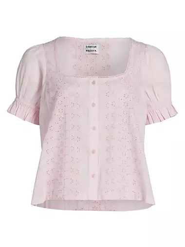 Блуза Prim из лёгкого хлопка с квадратным вырезом и вышивкой от Damson Madder, с короткими рукавами 10042821