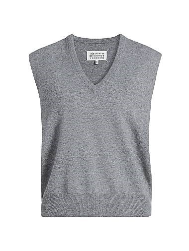 Утончённый легкий шерстяной жилет с V-образным вырезом и рифлеными краями от Maison Margiela, 100% шерсть 11024275