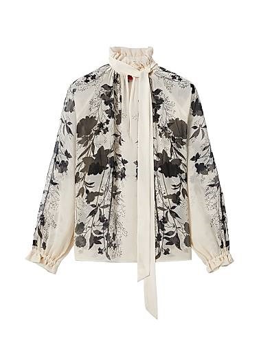 La Double J Шифоновая шёлковая блуза Cerere с оригинальным принтом и съемным поясом, Италия 11011514