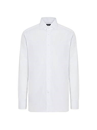 Zegna Итальянская хлопковая рубашка в полоску Centoventimila с длинными рукавами и отложным воротником 11019899