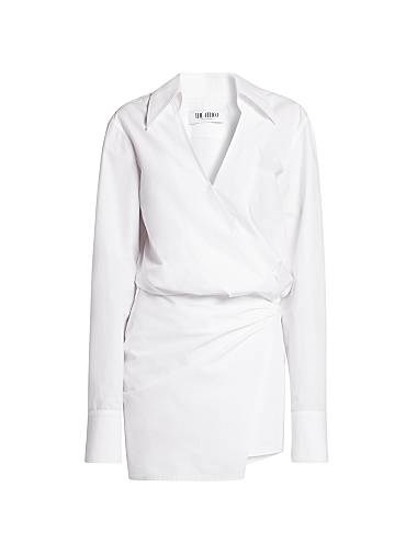 The Attico Мини-платье-рубашка из 100% хлопка с драпировкой и V-образным вырезом, Италия 11021040