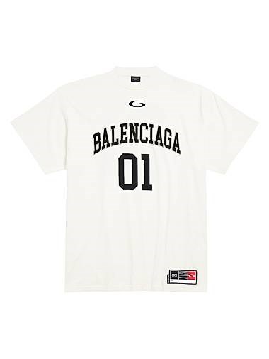 Хлопковая футболка Balenciaga в винтажном стиле с вышивкой в виде баскетбольных арт-работ, производство Португалия 11008748