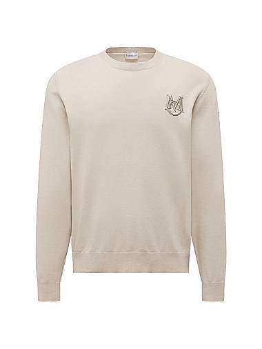 Светлый хлопковый лонгслив Moncler с круглым вырезом и вышитым логотипом 11016539
