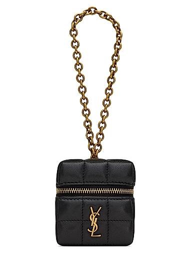 Saint Laurent Компактная мателассе мини-сумка-кошелёк из овечьей кожи с цепочкой на запястье, размер 6.5 ? 8 ? 6.5 см 11019662