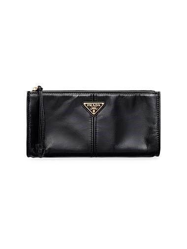 Prada Кожаная косметичка из мягкого телячьего материала с молнией и двумя слотами для карт, размер 20x10 см 11028115