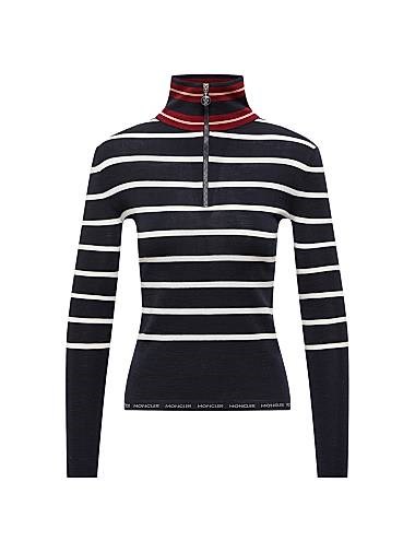 Свитер из шерсти мериносов Moncler с застежкой-молнией и классическим полосатым дизайном 11016207