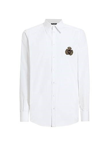 Рубашка с вышитым логотипом из хлопка от Dolce &amp, Gabbana, с расклешённым воротником и длинными рукавами 11019577