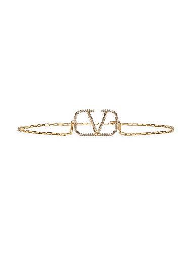 Valentino Garavani Итальянский цепной пояс с легкой позолотой, логотипом и пряжкой, инкрустированной кристаллами Swarovski 11030223