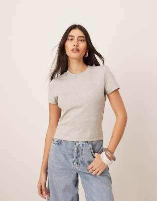 Укороченная футболка с коротким рукавом и круглым вырезом ARRANGE, серый меланж 10041132