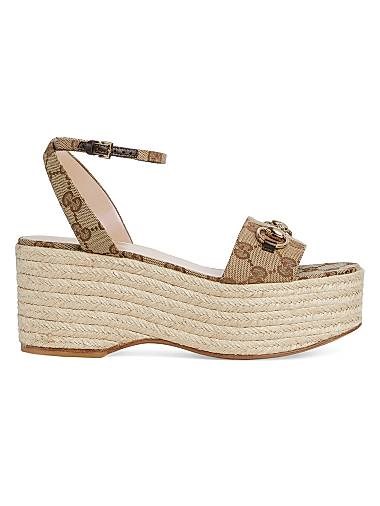 Женские сандалии Gucci из GG канваса на платформе с открытым носком и пряжкой 11024461