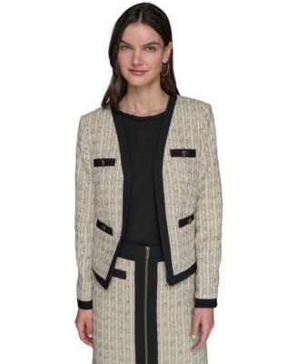Женский твидовый жакет Karl Lagerfeld Paris с открытым фронтом и контрастной отделкой, длинными рукавами 11020399