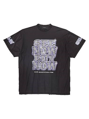 Укороченная футболка Balenciaga из винтажного хлопка с эффектом внутри наружу и принтом по всей поверхности 11024299