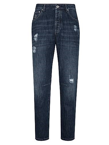 Джинсы Brunello Cucinelli из легкого итальянского денима с пятью карманами и эффектом рваных участков 11028450