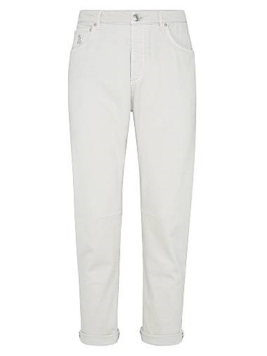 Джинсы Brunello Cucinelli, молочного цвета, денимовые, свободного кроя, с пятью карманами, производство Италия 11028551