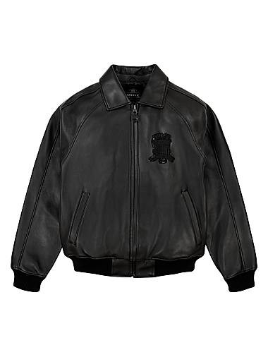 Кожаная куртка-бомбер Avirex Black Icon с вышивкой и флагом, длинными рукавами 11017174