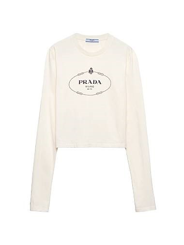 Лонгслив Prada с принтом, 100% хлопок, рифленый воротник, Италия 11030576
