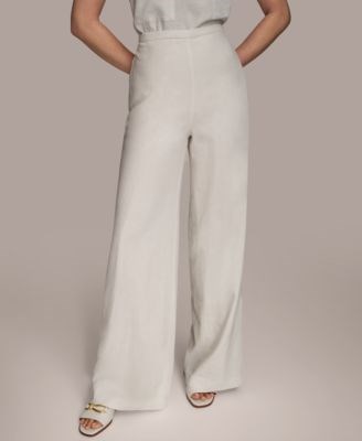 Женские широкие льняные брюки Donna Karan New York с эластичным поясом, 55% лен, летний стиль 11030923