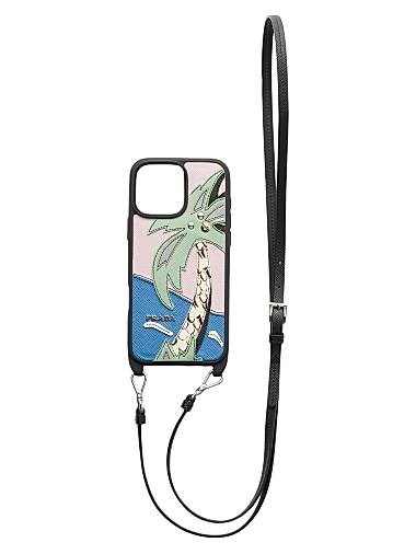 Prada Чехол для iPhone 16 Pro Max из сафьяно и кожи с металлическим логотипом и регулируемым ремешком 11009083