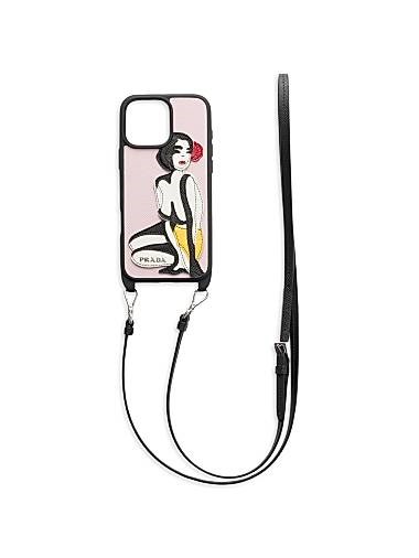 Prada Чехол для iPhone 16 Pro Max из сафьяновой и крокодиловой кожи, 100% телячья кожа, с регулируемым ремешком 11009315