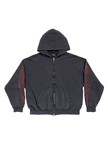 Худи Balenciaga на молнии средней свободности, без шнурка, с двойной молнией, 100% хлопок 11024477