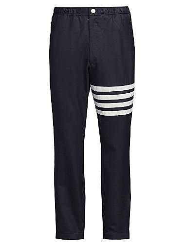 Шерстяные штаны с резинкой и застежкой на кнопки от Thom Browne, украшенные четырехполосным дизайном 11021897