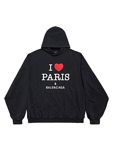 Худи большого размера I Love Paris от Balenciaga из 100% хлопка с карманом-кенгуру и принтом 11028698