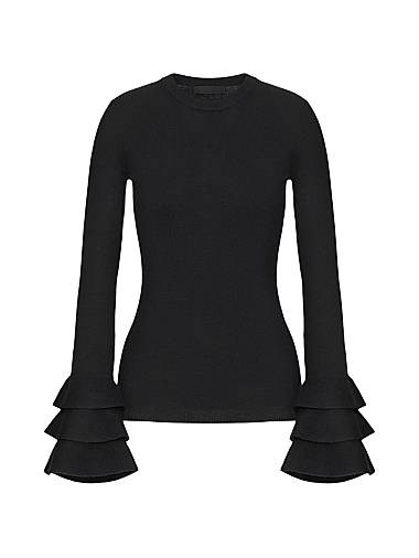 Вязаный свитер Valentino Garavani с оборками на манжетах из вискозы и шерсти, Италия 11025245