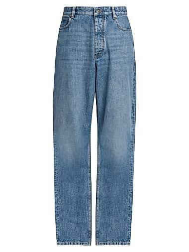 Bottega Veneta Джинсы с широкими брюками из винтажного индиго-жесткого денима, 100% хлопок, пять карманов 11024840