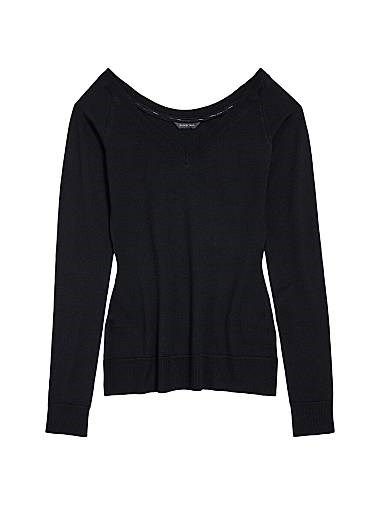 Свитер Balenciaga из итальянской шерстяной смеси с V-образным вырезом и открытыми плечами 11008641