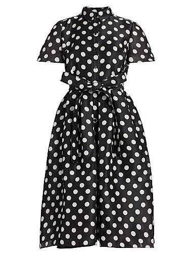 Шёлковое платье-рубашка в горошек Carolina Herrera с разрезом на талии и короткими рукавами 11027109