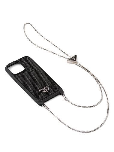 Prada Чехол для iPhone 14 Pro из козьей кожи с искусственными кристаллами и съемным плечевым ремнем 11009302