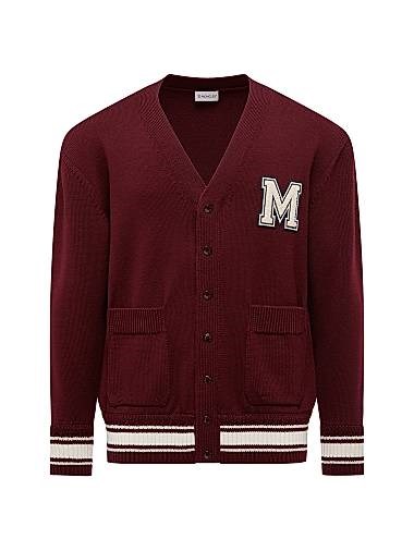 Теплый шерстяной кардиган Moncler с вышитым логотипом, V-образным вырезом и пуговичной застежкой 11016142