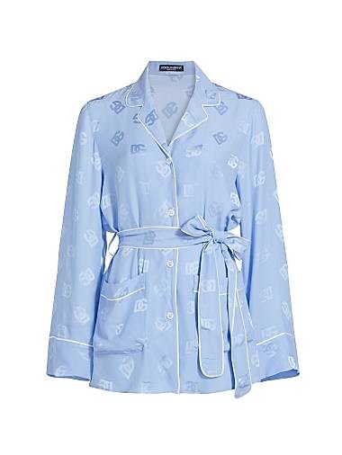 Пижамная рубашка из шелкового сатина с жаккардовым логотипом DG и поясом от Dolce &amp, Gabbana, Италия 11011631