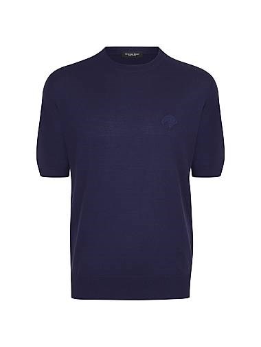 Пуловер из 100% шерсти с круглым вырезом и короткими рукавами, с вышивкой орла, Stefano Ricci. Сделано в Италии. 11025933