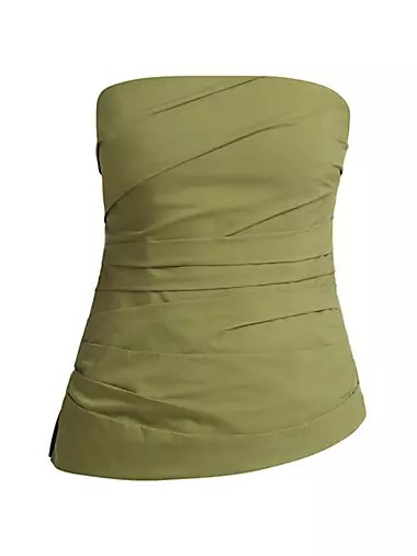 Simkhai Бюстье без бретелек Emerson с асимметричным подолом и сборками, 63% хлопок, 37% полиэстер 10043240