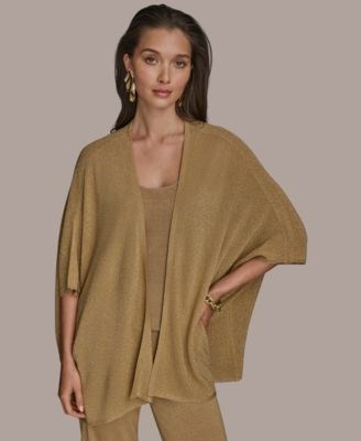 Женский кардиган с открытым фронтом из металлической нити от Donna Karan New York, 70% вискоза, 15% нейлон, 15% металл 11030147