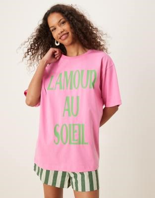 Футболка свободного кроя ASOS DESIGN с графическим принтом ',l',amour au soleil',, круглый вырез и спущенные плечи 10041236