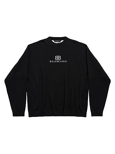 Свитер Balenciaga с круглым вырезом из 100% шерсти с жаккардовым узором BB спереди и сзади, Италия 11008722