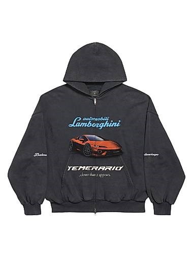 Худи Balenciaga x Automobili Lamborghini с застёжкой-молнией и принтом, модель с карманами, изготовлено в Португалии 11016064