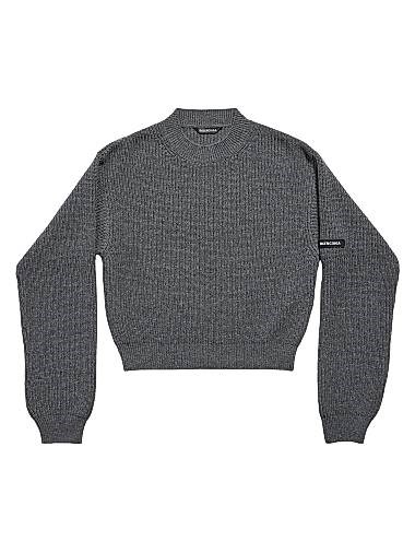 Укороченный шерстяной свитер с аппликацией от Balenciaga, с длинными рукавами и круглым вырезом, произведен в Италии 11021933