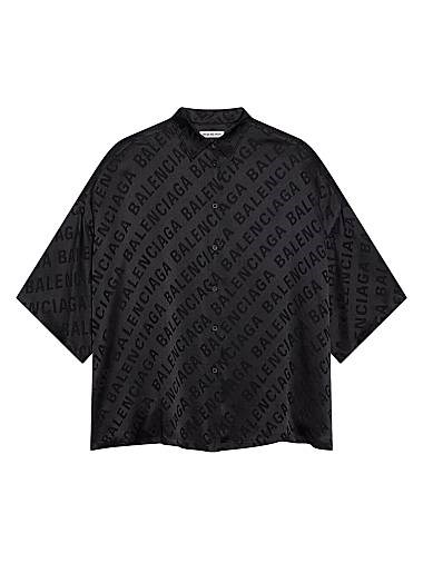 Шелковая рубашка Vareuse Balenciaga с крупным логотипом, короткими рукавами и округлым подолом 11029348