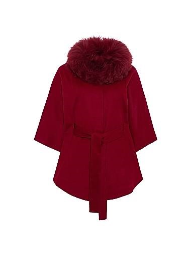 Итальянский шерстяной кейп Gorski с поясом и воротником из крашеного ягнёнка 11020294